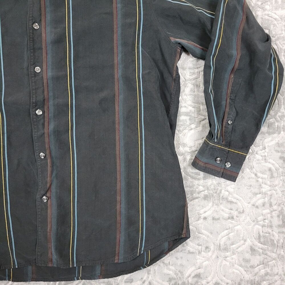 Tommy Bahama Shirt Mens XL Black Silk/Wool Blend Striped Long Sleeve Button Up - Picture 6 of 12